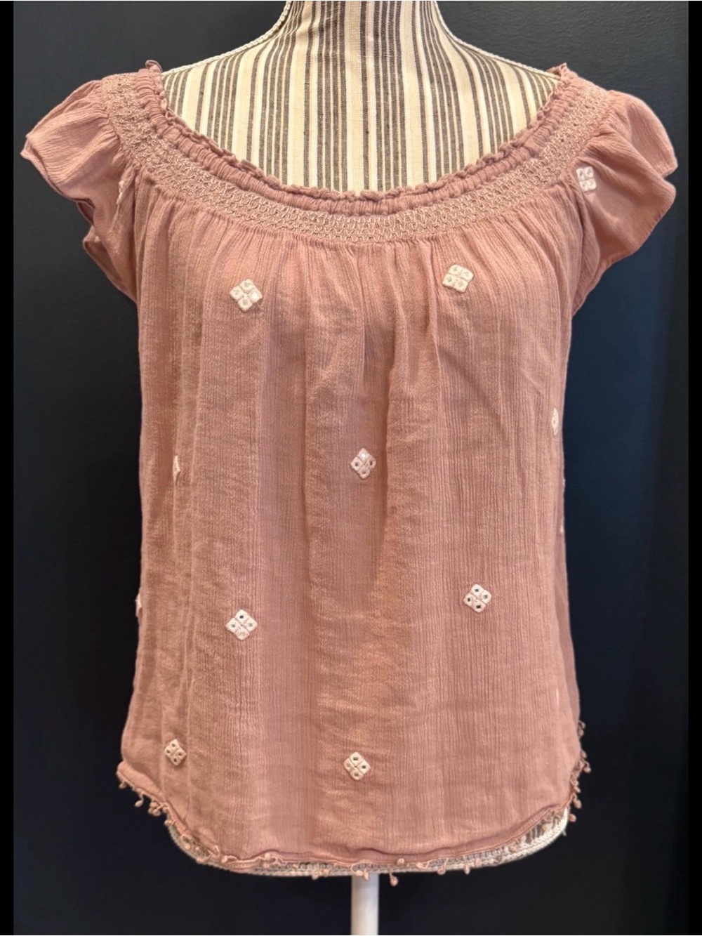 American Eagle Outfitters Dusty Rose Smocked Scoop Neck Blouse